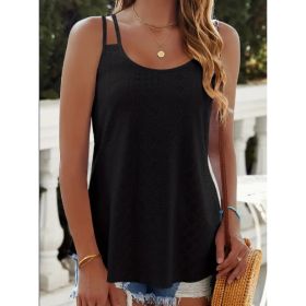 Eyelet Lettuce Trim Cami Top, Casual Sleeveless Scoop Neck Versatile Cami Top, Women's Clothing (Option: Black-3XL)