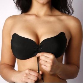 Large Size Strapless Bra Adhesive Sticky Push Up Bras For Women Rabbit Brassiere Lingerie Invisible Women Hot (Option: Black-A)