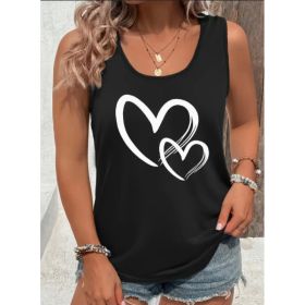 Hearts Print Crew Neck Tank Top, Casual Sleeveless Tank Top For Summer, Women's Clothing (Option: Black-S)