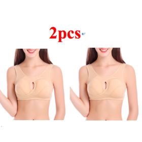 Plus Size Women Bra Ladies Cotton Quake-Proof Underwear Sleep Tops No Buckles Non Wire Lingerie With Removable Padded (Option: Beige-XL-2pcs)
