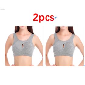 Plus Size Women Bra Ladies Cotton Quake-Proof Underwear Sleep Tops No Buckles Non Wire Lingerie With Removable Padded (Option: Grey-M-2pcs)