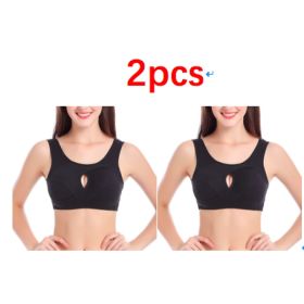 Plus Size Women Bra Ladies Cotton Quake-Proof Underwear Sleep Tops No Buckles Non Wire Lingerie With Removable Padded (Option: Black-XL-2pcs)