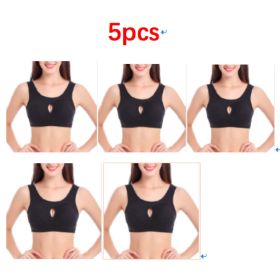 Plus Size Women Bra Ladies Cotton Quake-Proof Underwear Sleep Tops No Buckles Non Wire Lingerie With Removable Padded (Option: Black-3XL-5pcs)