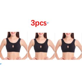 Plus Size Women Bra Ladies Cotton Quake-Proof Underwear Sleep Tops No Buckles Non Wire Lingerie With Removable Padded (Option: Black-L-3pcs)