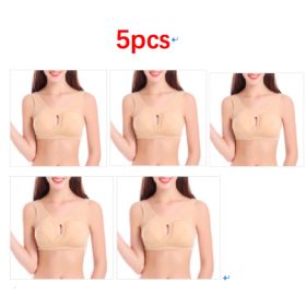 Plus Size Women Bra Ladies Cotton Quake-Proof Underwear Sleep Tops No Buckles Non Wire Lingerie With Removable Padded (Option: Beige-3XL-5pcs)