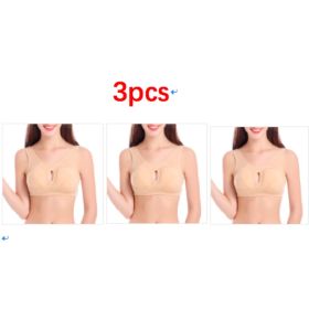 Plus Size Women Bra Ladies Cotton Quake-Proof Underwear Sleep Tops No Buckles Non Wire Lingerie With Removable Padded (Option: Beige-XXL-3pcs)