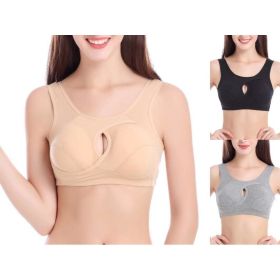 Plus Size Women Bra Ladies Cotton Quake-Proof Underwear Sleep Tops No Buckles Non Wire Lingerie With Removable Padded (Option: 3color-S-1pc)