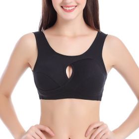 Plus Size Women Bra Ladies Cotton Quake-Proof Underwear Sleep Tops No Buckles Non Wire Lingerie With Removable Padded (Option: Black-XL-1pc)