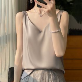 Sling Vest Inner Match Satin Silky Base Loose Sleeveless Top (Option: Silver Gray-S)