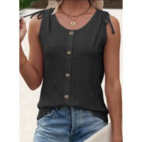 Eyelet Button Front Tank Top, Casual Sleeveless Tank Top For Summer, Women's Clothing (Option: Black-S)