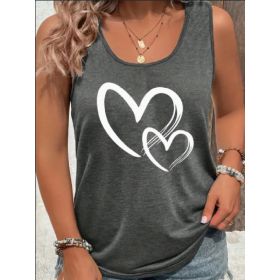 Hearts Print Crew Neck Tank Top, Casual Sleeveless Tank Top For Summer, Women's Clothing (Option: Grey-S)