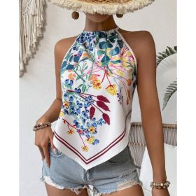 Printed Notched Neck Sleeveless Tank Top (Option: Style5-S)