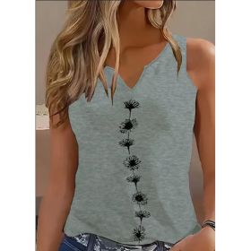 Floral Print Tank Top, Casual Notch Neck Summer Sleeveless Top, Women's Clothing (Option: Grey-3XL)