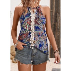 Printed Notched Neck Sleeveless Tank Top (Option: Style2-S)