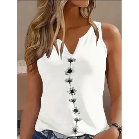 Floral Print Tank Top, Casual Notch Neck Summer Sleeveless Top, Women's Clothing (Option: White-3XL)