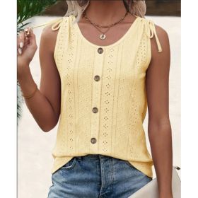 Eyelet Button Front Tank Top, Casual Sleeveless Tank Top For Summer, Women's Clothing (Option: Yellow-S)