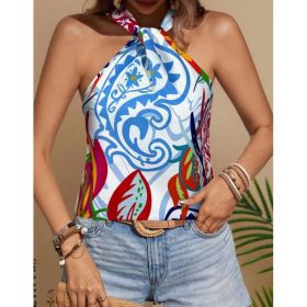 Printed Notched Neck Sleeveless Tank Top (Option: Style6-S)