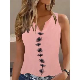Floral Print Tank Top, Casual Notch Neck Summer Sleeveless Top, Women's Clothing (Option: Pink-3XL)