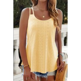 Eyelet Lettuce Trim Cami Top, Casual Sleeveless Scoop Neck Versatile Cami Top, Women's Clothing (Option: Ginger colored-3XL)