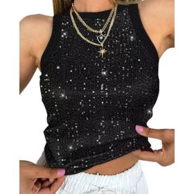 Sexy Cropped Sleeveless Sequin Leopard Print Vest (Option: Black-S)