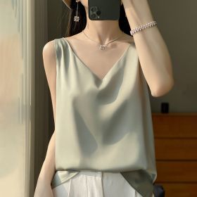 Sling Vest Inner Match Satin Silky Base Loose Sleeveless Top (Option: Bean Green-M)