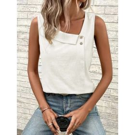 Multi-Color Casual Diagonal Collar Button Vest For Women (Option: White-XXL)