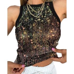 Sexy Cropped Sleeveless Sequin Leopard Print Vest (Option: Magic Color-M)