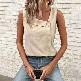 Multi-Color Casual Diagonal Collar Button Vest For Women (Option: Khaki-M)
