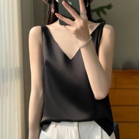 Sling Vest Inner Match Satin Silky Base Loose Sleeveless Top (Option: Black-M)