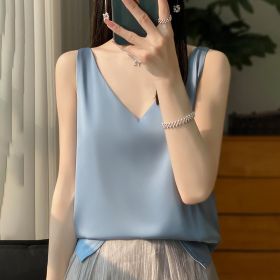 Sling Vest Inner Match Satin Silky Base Loose Sleeveless Top (Option: Bean Blue-M)