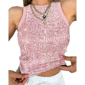 Sexy Cropped Sleeveless Sequin Leopard Print Vest (Option: Pink-2XL)