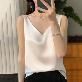 Sling Vest Inner Match Satin Silky Base Loose Sleeveless Top (Option: White-L)