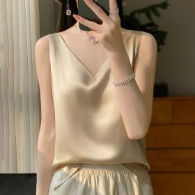Sling Vest Inner Match Satin Silky Base Loose Sleeveless Top (Option: Champagne-L)