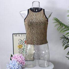 Sexy Cropped Sleeveless Sequin Leopard Print Vest (Option: Gold-2XL)