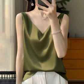Sling Vest Inner Match Satin Silky Base Loose Sleeveless Top (Option: Avocado Color-L)