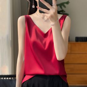 Sling Vest Inner Match Satin Silky Base Loose Sleeveless Top (Option: Wine Red-L)